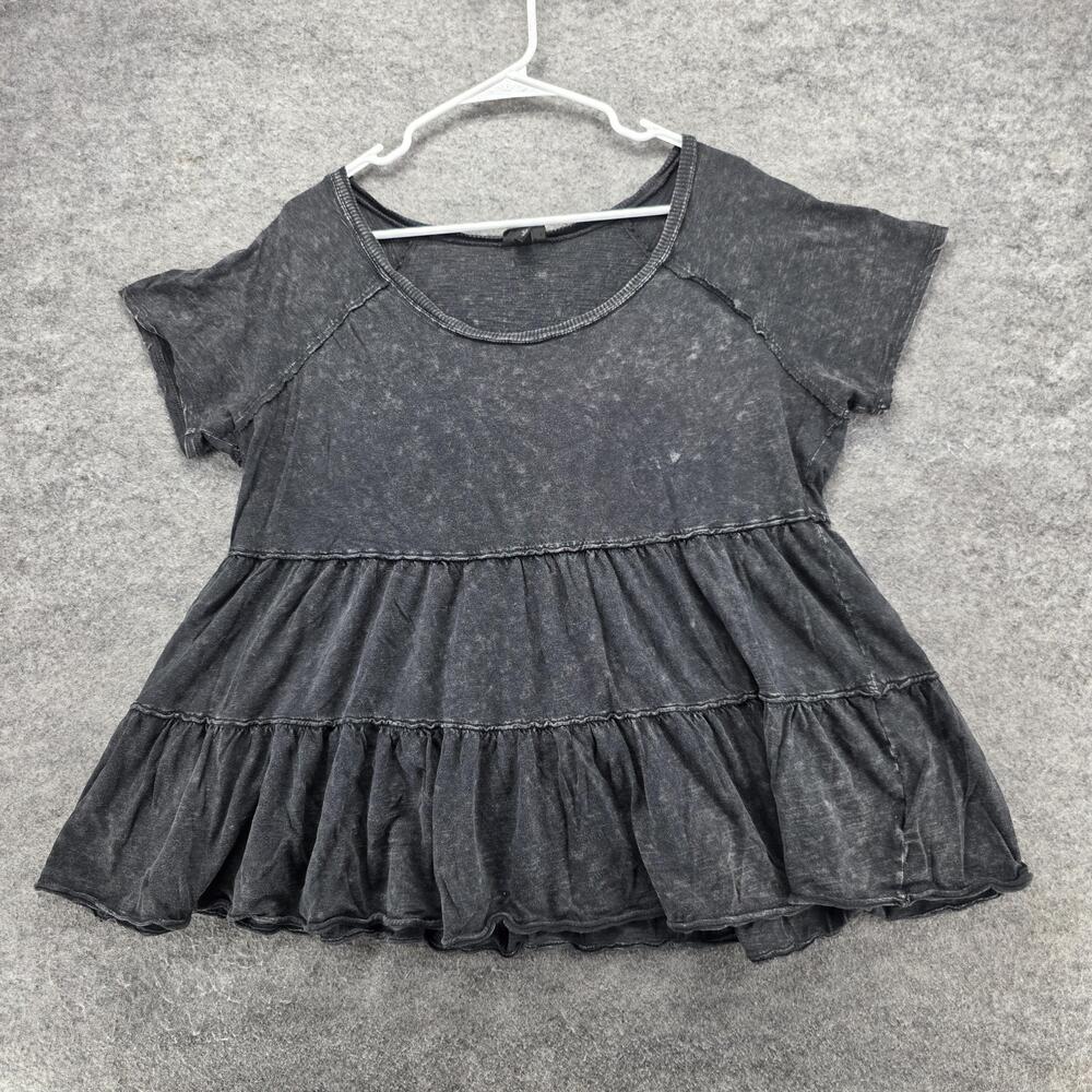 Torrid Shirt Womens 1 Black Gray Acid Wash Short Sleeve Tiered Babydoll Boho Top